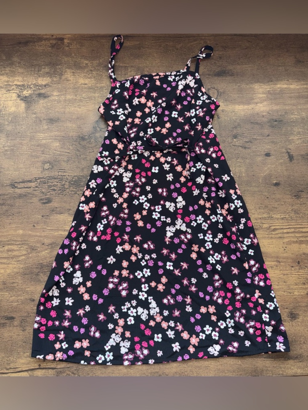NWOT wonder nation Black Floral Sundress with Pink, Purple & White Flowers